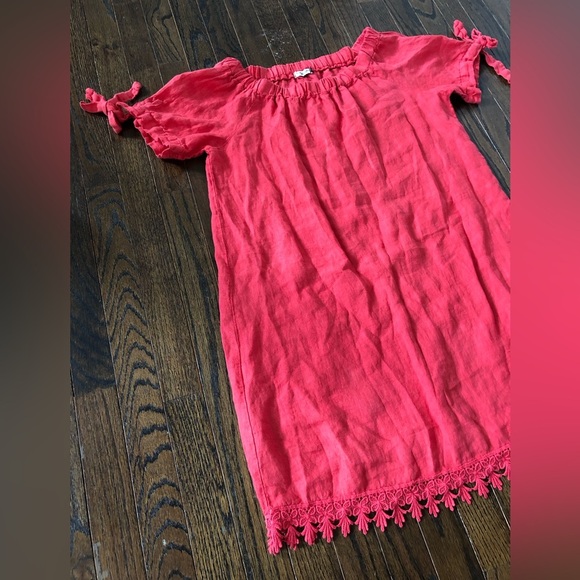 Lungo L’Arno Women’s M 100% Linen Boat Neck Short-Sleeve Coral Pink Dress - VGUC - Picture 2 of 10